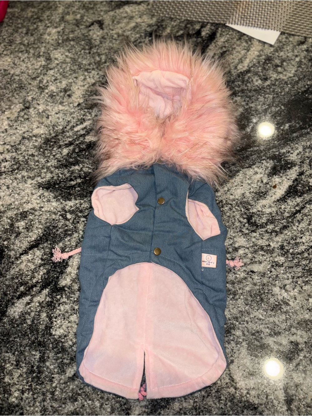 Dog Pink Faux-Fur Hooded Winter Coat - Pink & Blue